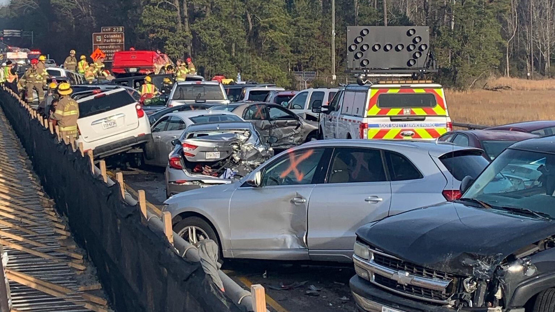 Virginia crash 51 hurt as 69 cars collide on icy Interstate 64 bridge