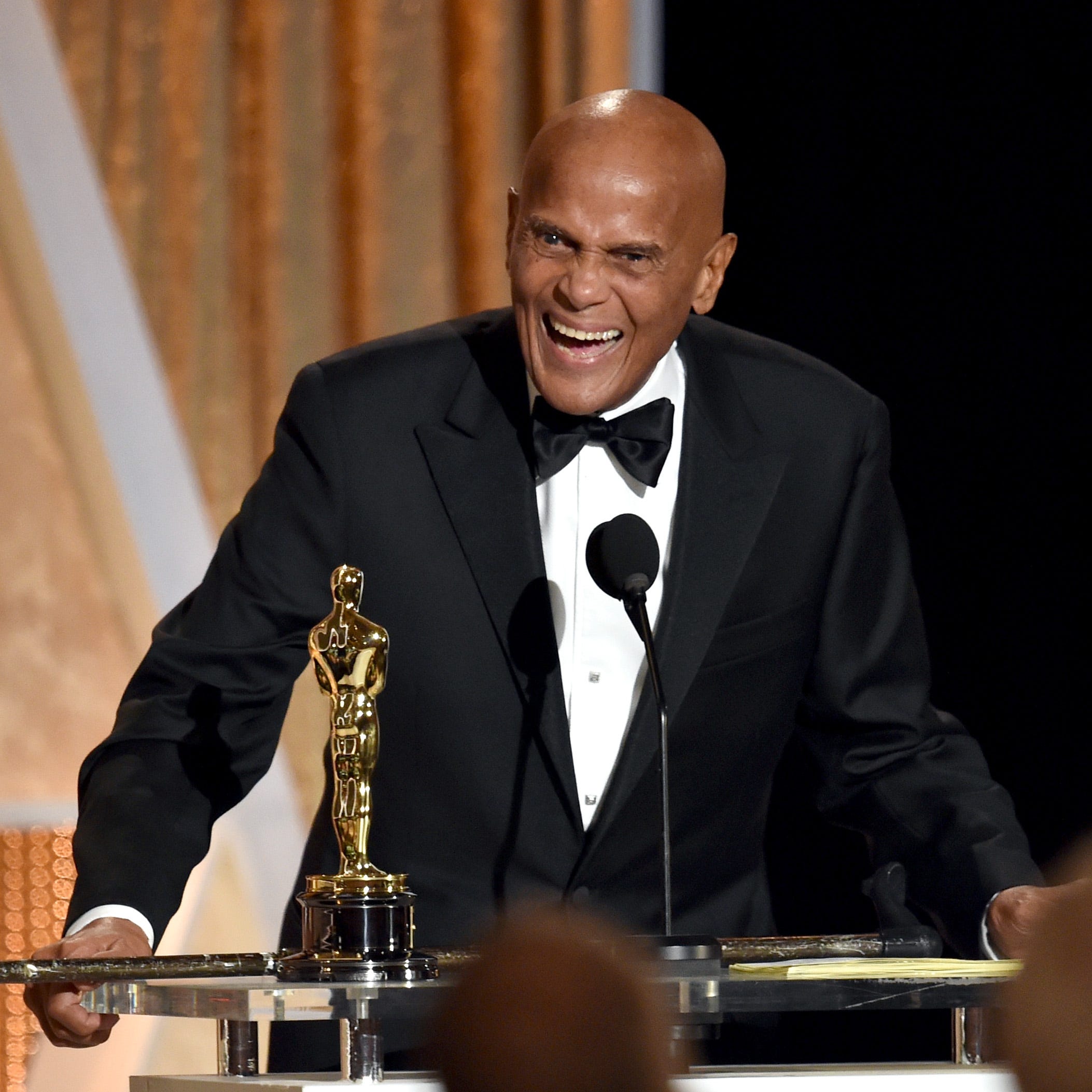 Harry Belafonte accepts the Jean Hersholt Humanitarian Award onstage during the Academy Of Motion Picture Arts And Sciences' 2014 Governors Awards on Nov. 8, 2014 in Hollywood.