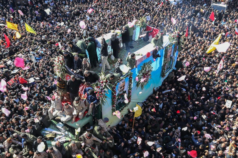 Funeral procession for Iranian Gen. Qassem Soleimani in Kerman, Iran, on Jan. 7, 2020.