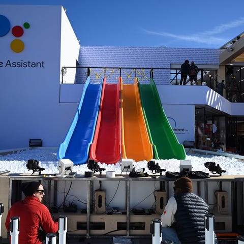 The Google Assistant booth is set up at the Las Ve