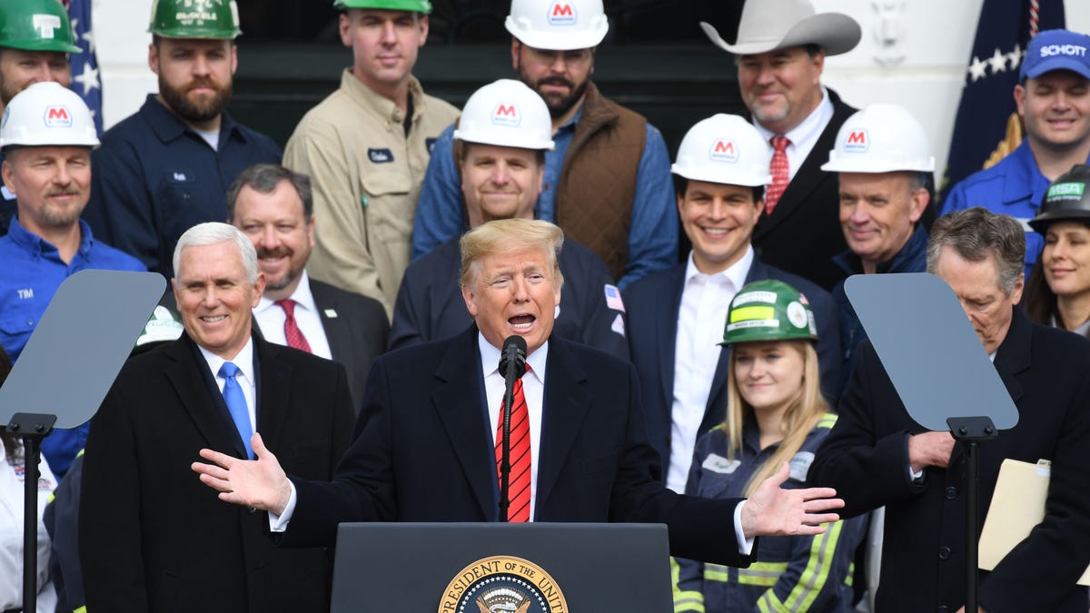 President Donald Trump speaks before signing the United States-Mexico-Canada Trade Agreement, known as USMCA, during a ceremony on White House South Lawn on Jan. 29, 2020.