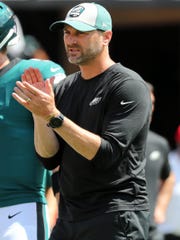 Sep 16, 2018; Tampa, FL, USA; Philadelphia Eagles offensive coordinator Mike Groh prior to the game at Raymond James Stadium.