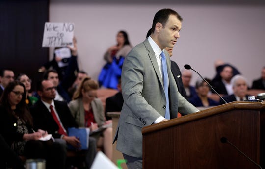 Andrew "Landy" Gilbert, managing director of New York-based J.P. Morgan Investment Management Inc., talks to City Council Feb. 4. The JPMorgan investment company  bills itself as adviser for Infrastructure Investments Fund, or IIF, which is in the process of buying El Paso Electric.