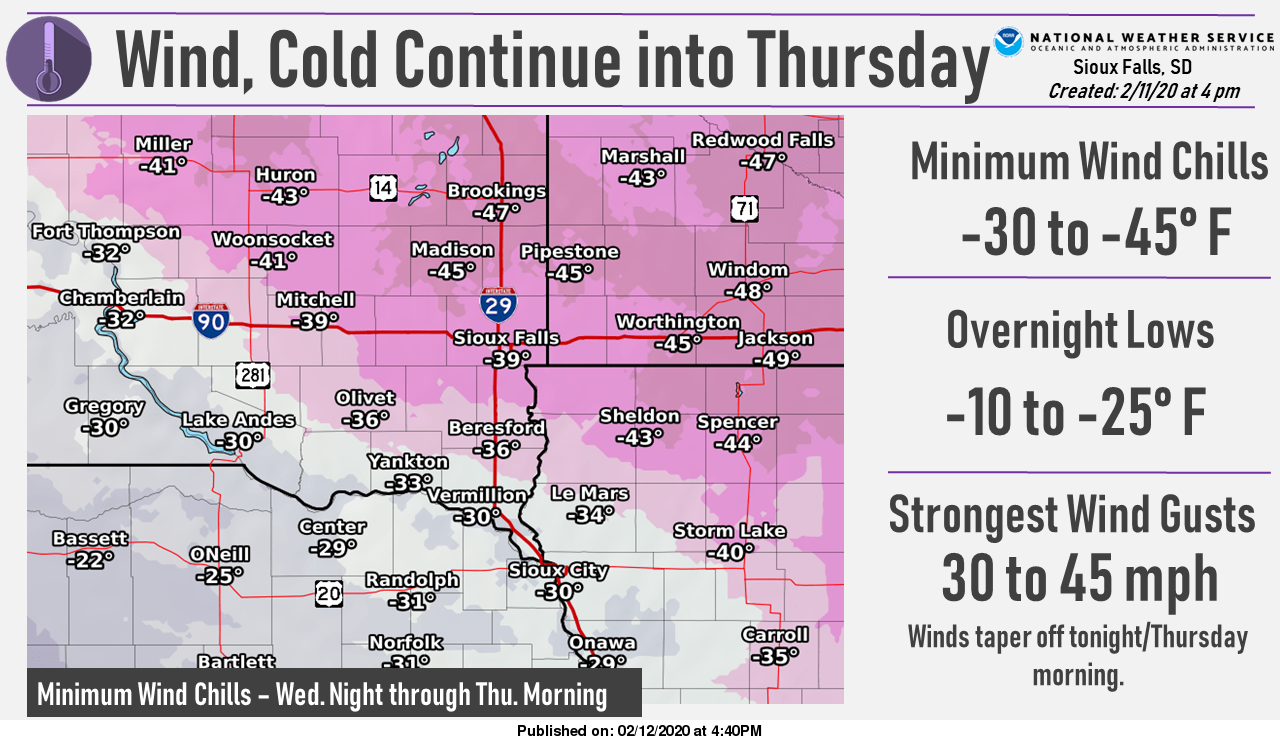 Sioux Falls Wind Chill Warning, Winter Weather Forecast Into Thursday