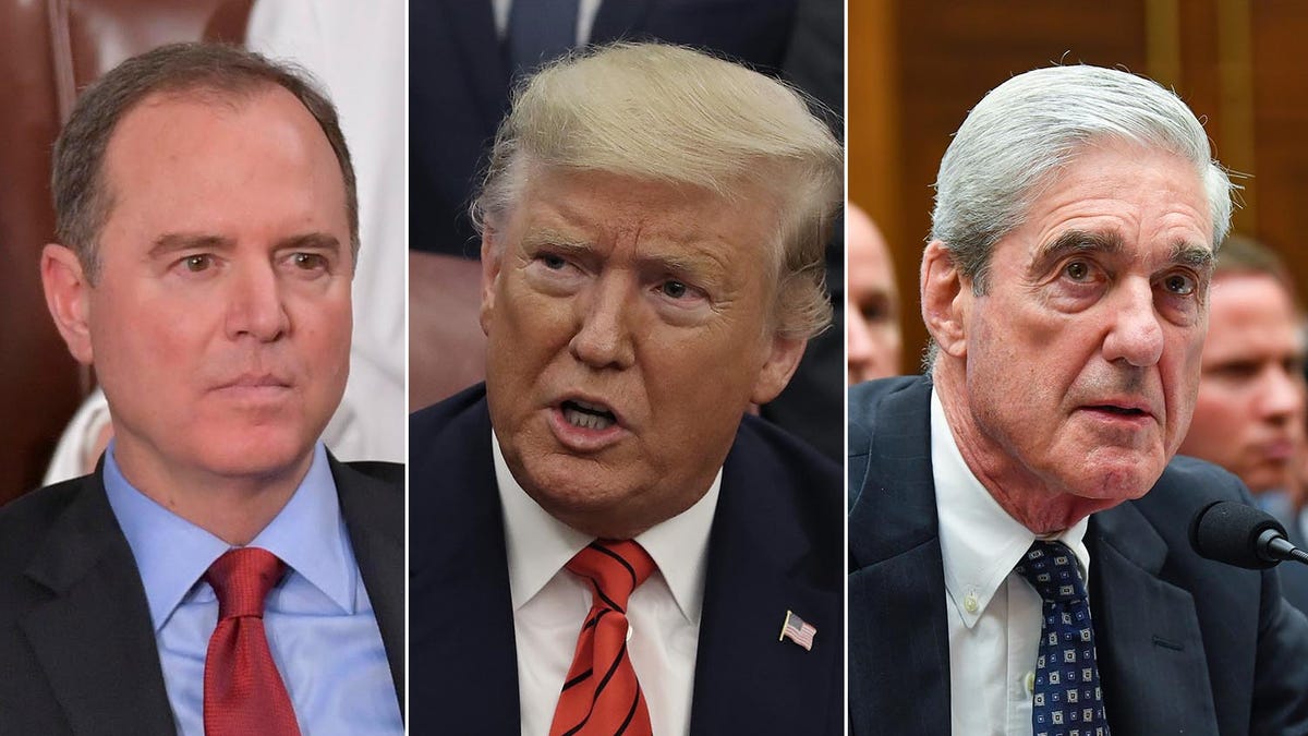 House Intelligence Committee Chairman Adam Schiff, President Donald Trump and former special council Robert Mueller.