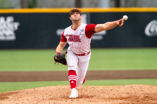 UL pitcher Brock Batty, shown here throwing against Louisiana Tech in February, has entered the NCAA transfer portal.