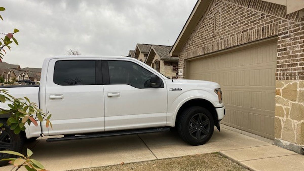 Dallas area resident Kristen Trevino's 2019 Ford F-150 pickup does not fit in her garage so it is parked on the driveway.