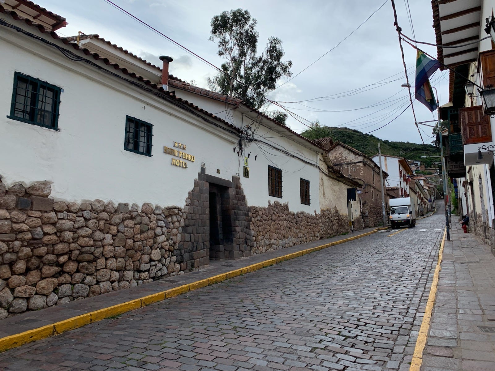 The historic city of Cusco is picturesque, with cobbles streets and cathedrals nestled among the mountains. Jonathan and Melissa Robbins, of Nashville, are staying on the pictured street in a hotel room with an en-suite kitchen that allows them to cook at home.