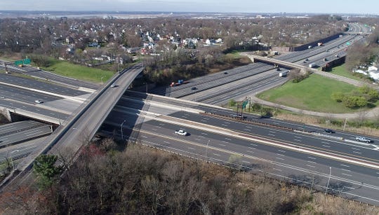 Light traffic moves along the Garden State Parkway and New Jersey Turnpike in Woodbridge shortly after 9 am Monday morning, April 6, 2020.