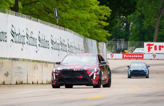 Cadillac offered a sneak peek at the future of Cadillac’s V-Series as two prototypes took a lap around the Chevrolet Detroit Grand Prix presented by Lear track in 2019. GM President Mark Reuss drives the lead, red CT5 and GM VP for Global Product Ken Morris drives the blue CT4. In production trim, the cars will be called the CT5-V Blackwing and CT4-V Blackwing, respectively.