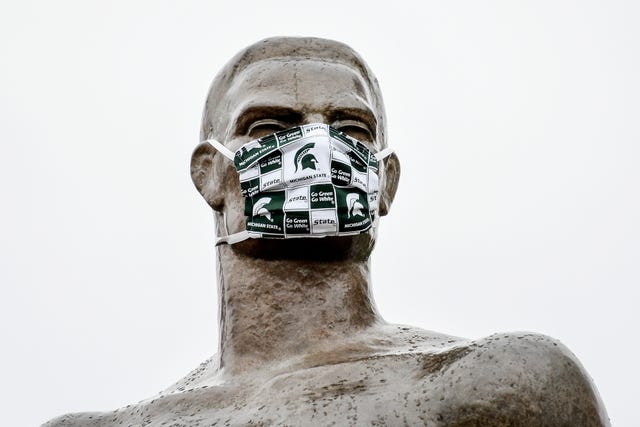 Michigan State S Sparty Statue Masked To Raise Coronavirus Awareness