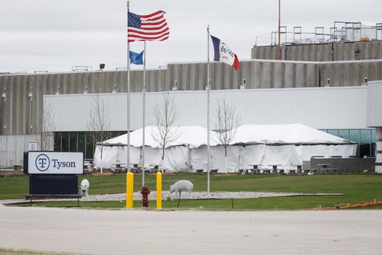 Temporary tents are setup outside the Tyson plant on Wednesday, April 29, 2020, in Waterloo. 