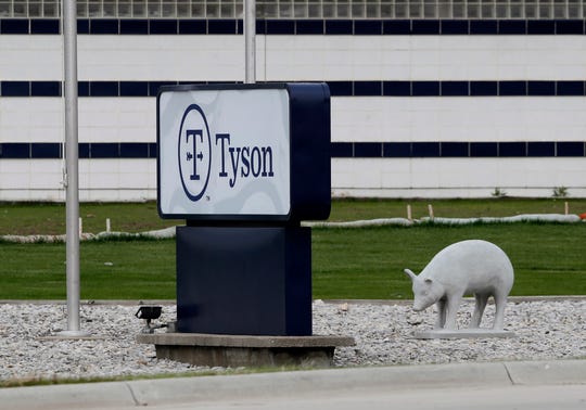 A sign stands in front of the Tyson Foods plant in Waterloo, Iowa.