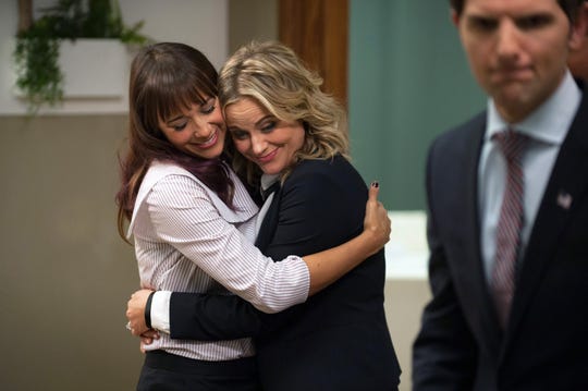Rashida Jones as Ann Perkins and Amy Poehler as Leslie Knope in "Parks and Recreation."