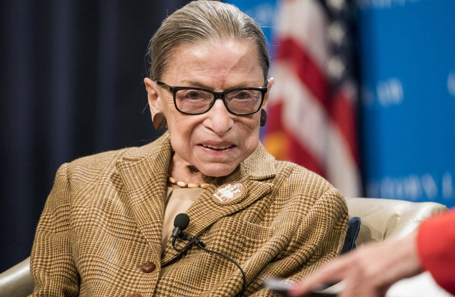 U.S. Supreme Court Justice Ruth Bader Ginsburg participates in a discussion at the Georgetown University Law Center on February 10, 2020 in Washington, DC. Justice Ginsburg and U.S. Appeals Court Judge McKeown discussed the 19th Amendment which guaranteed women the right to vote which was passed 100 years ago.