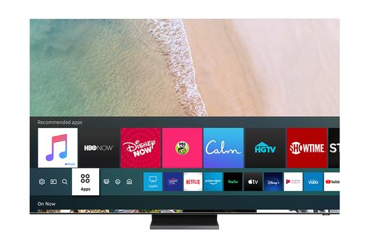 Most smart TVs including this Samsung Smart TV, support several apps to display your smartphone’s photos and videos, either by wirelessly “casting” them from your handheld device or access them through a cloud service.