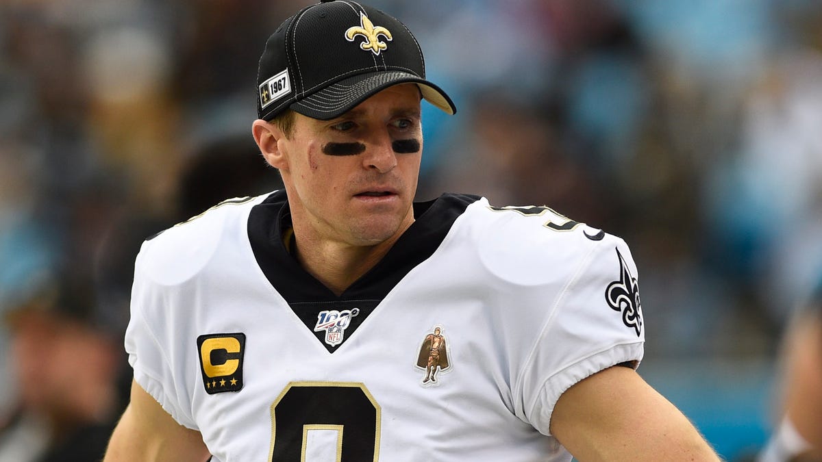 Dec 29, 2019; Charlotte, North Carolina, USA; New Orleans Saints quarterback Drew Brees (9) on the sidelines in the first quarter at Bank of America Stadium. Mandatory Credit: Bob Donnan-USA TODAY Sports