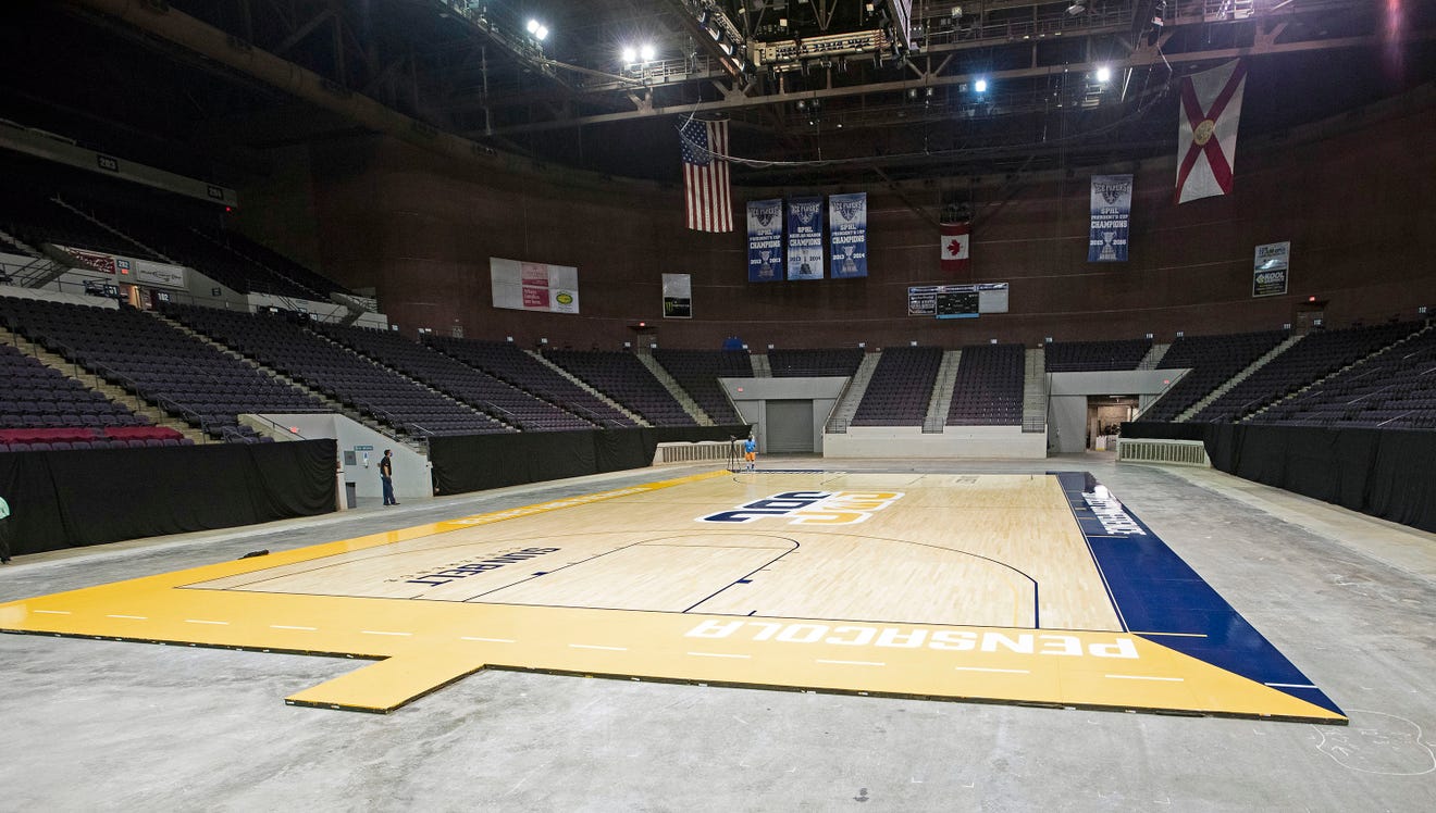 Pensacola Bay Center unveils Sun Belt postseason basketball court