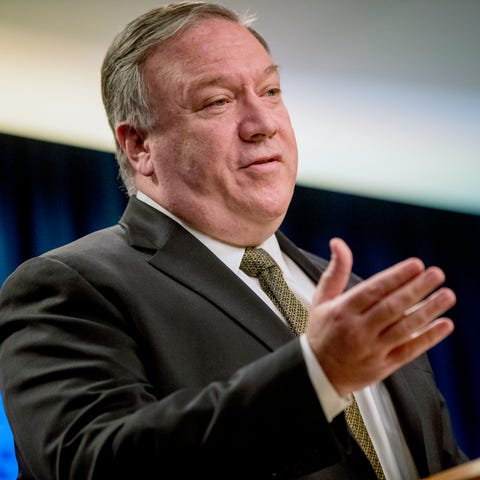 Secretary of State Mike Pompeo speaks during a new