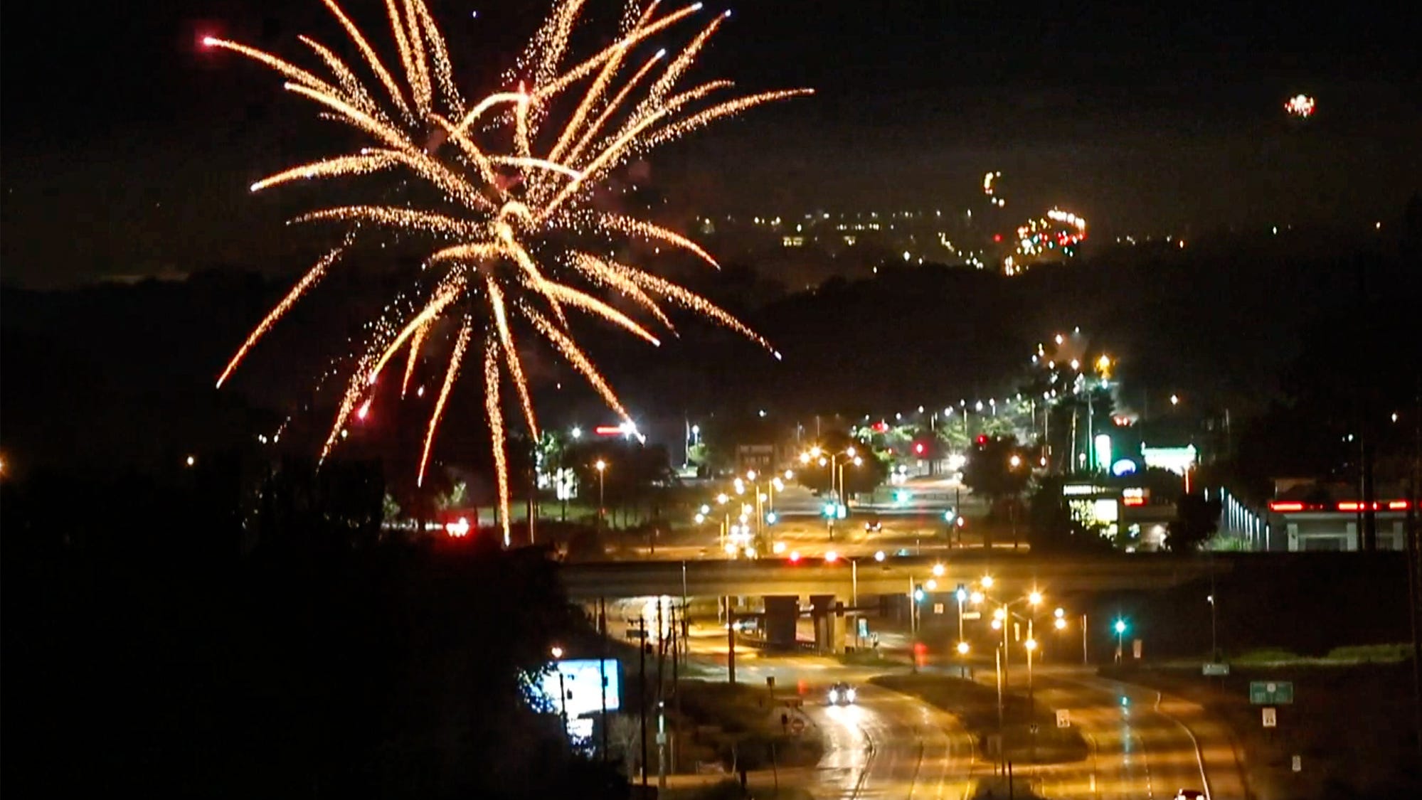 Time accelerated video of fireworks above and around Fond du Lac, Wisconsin