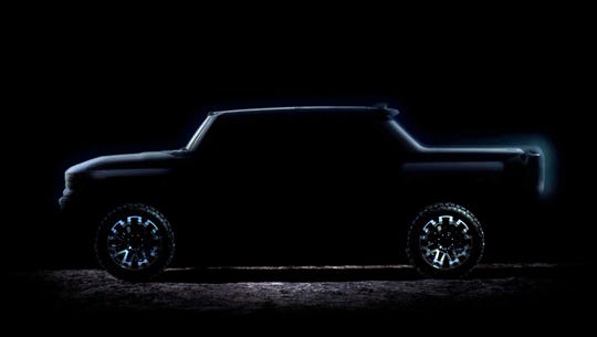 A frame capture from a video introducing the new eagerly awaited Hummer electric pickup by GM.