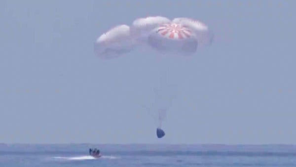 In this screen grab from NASA TV,  SpaceX 's Crew 