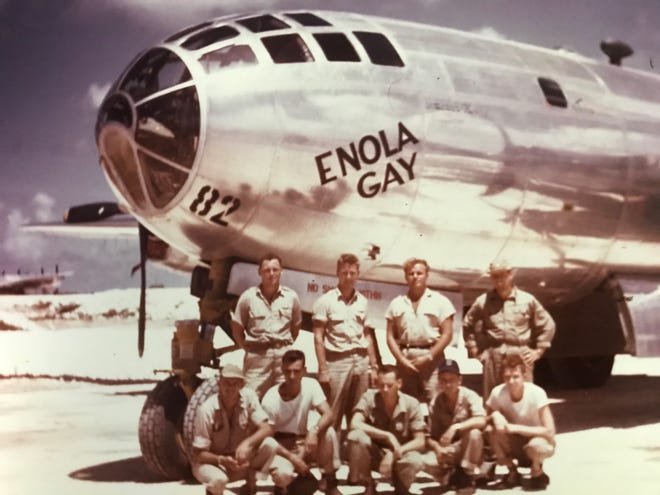 The crew of the Enola Gay before  the Hiroshima mission. Robert A. Lewis is standing in the top row, second from the right.