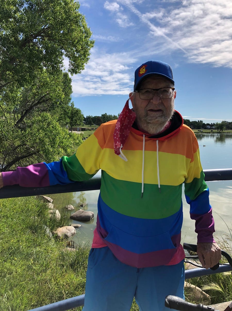 A photo of Felts midway through a marathon for Denver Pride Fest's virtual celebration.