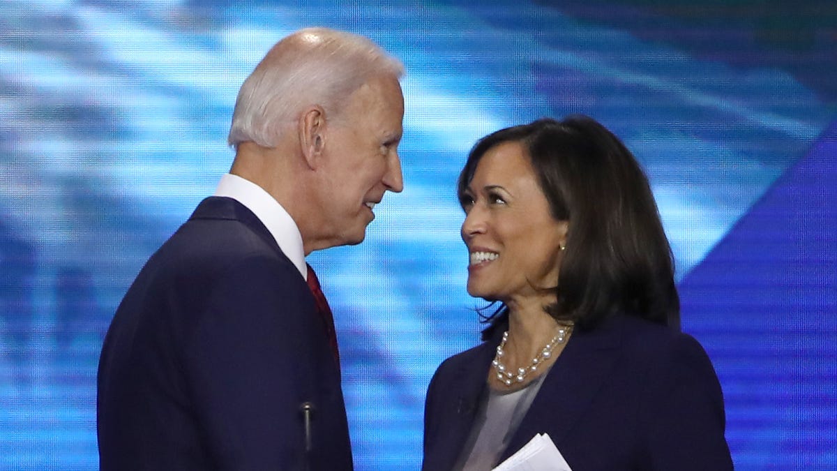 Former Vice President Joe Biden and Sen. Kamala Harris of California at the Democratic debate in 2019 in Houston.