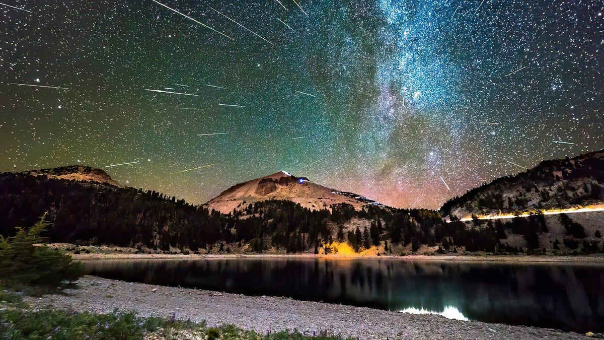 Perseid meteor shower over Lassen Volcanic National Park