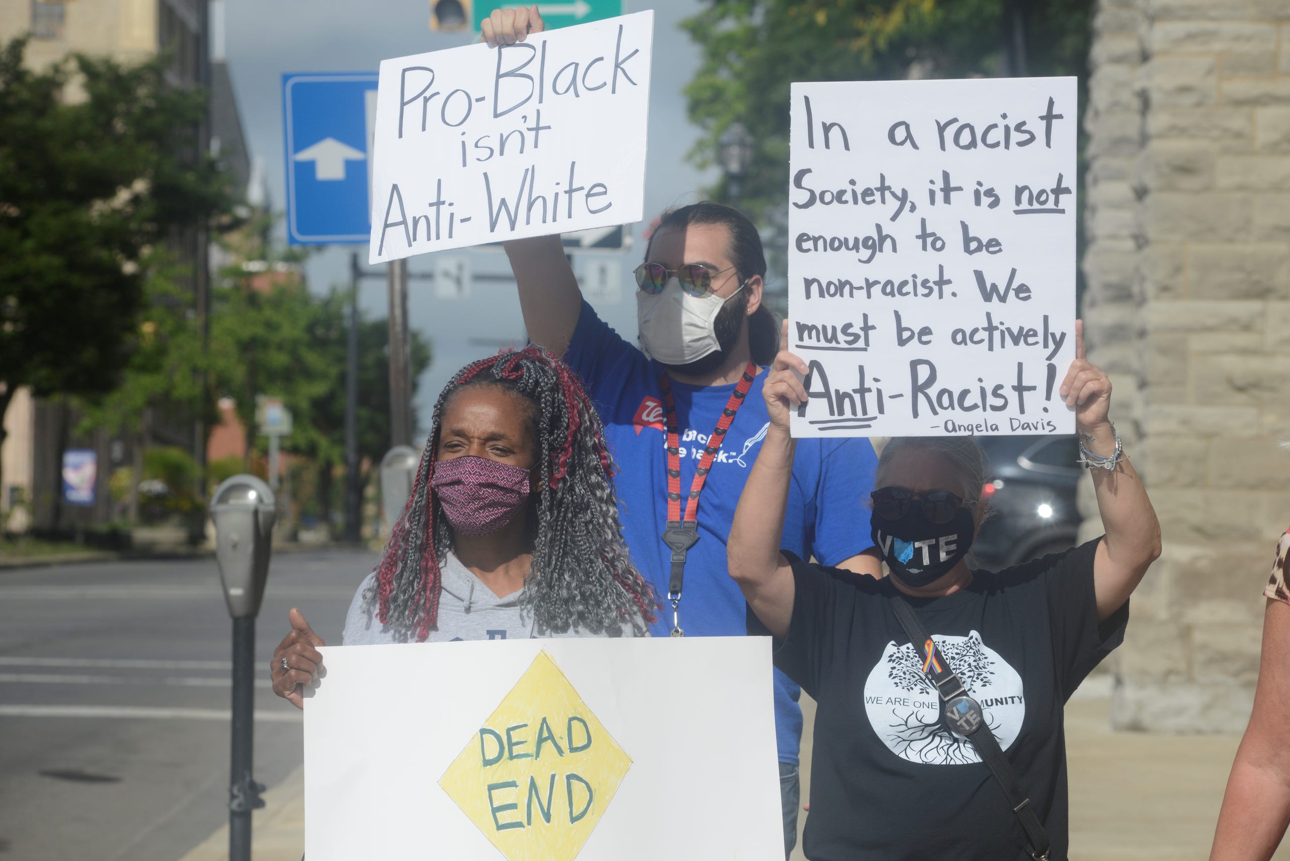 Latonya Palmer, left, led a protest Tuesday against Mansfield City Council's rejection of a resolution that would have declared racism a public health crisis in Richland County's largest city.