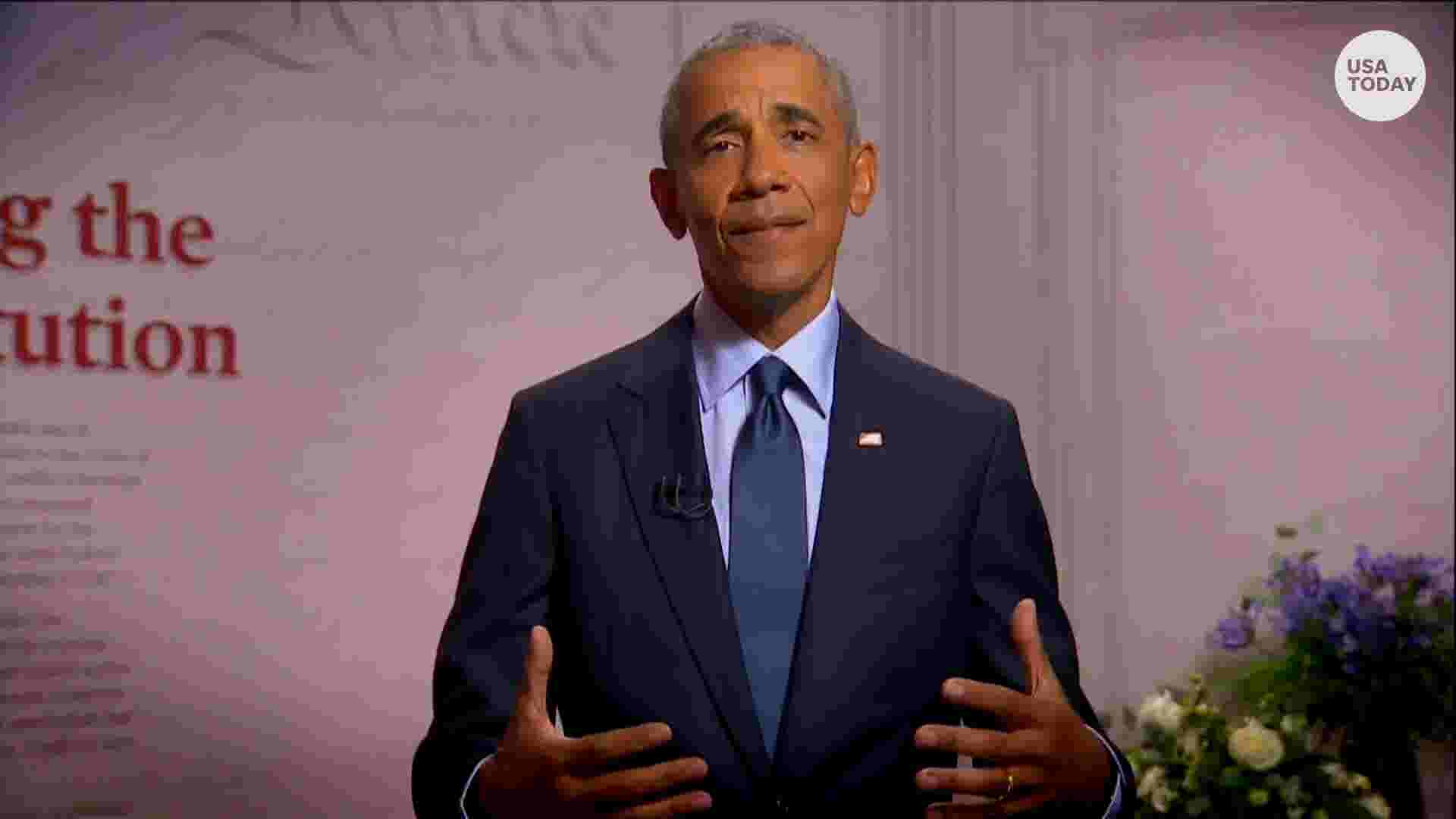 Barack Obama takes the stage at the Democratic National Convention