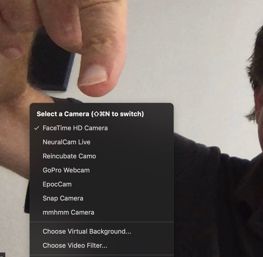 Choose video camera in Zoom