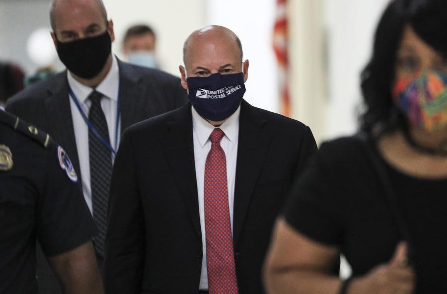 U.S. Postal Service Postmaster General Louis DeJoy arrives at Rayburn House Office Building for a hearing before House Oversight and Reform Committee August 24, 2020.