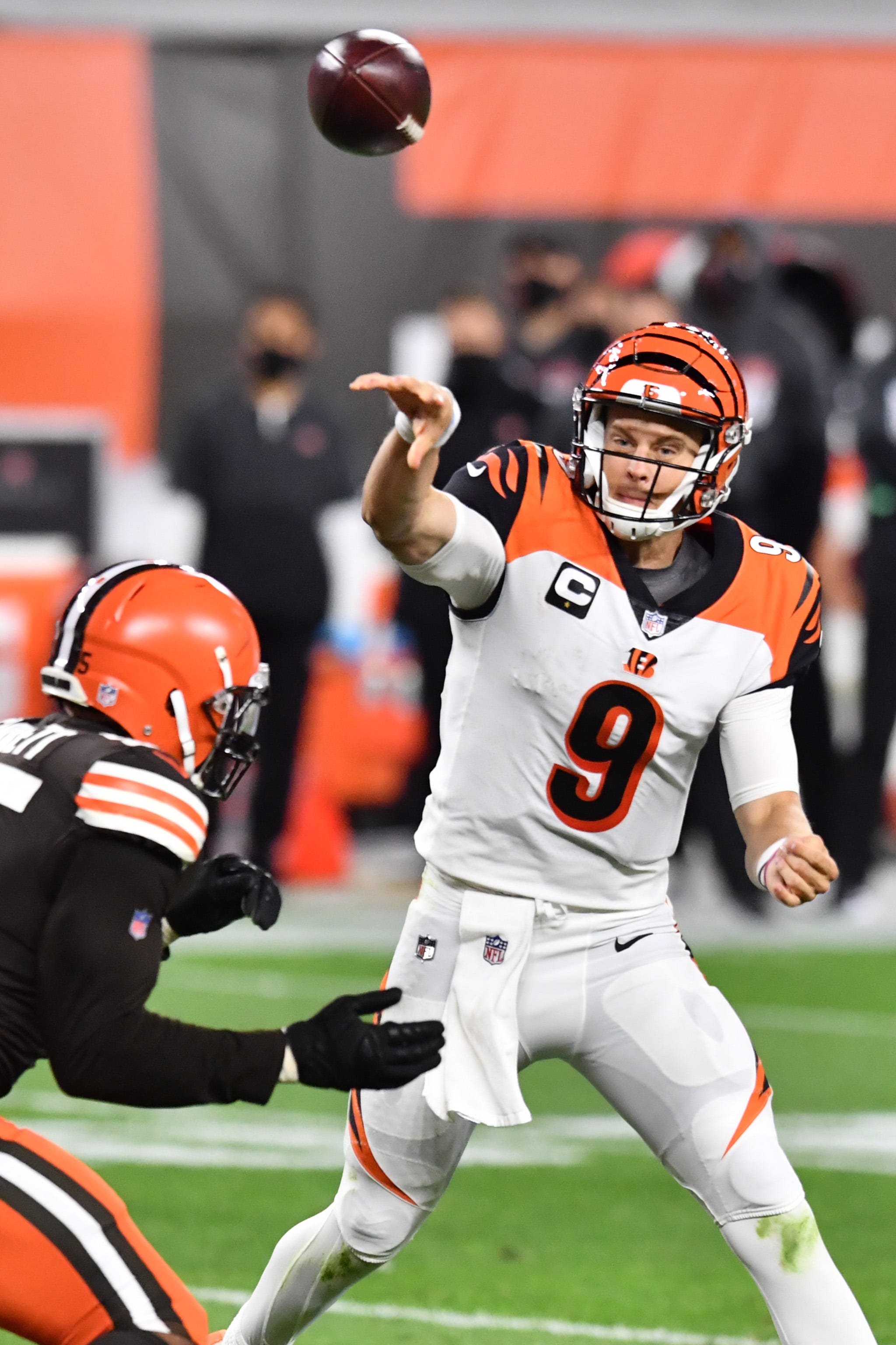 Joe Burrow Cincinnati Bengals Unsigned Throwing the Ball in White