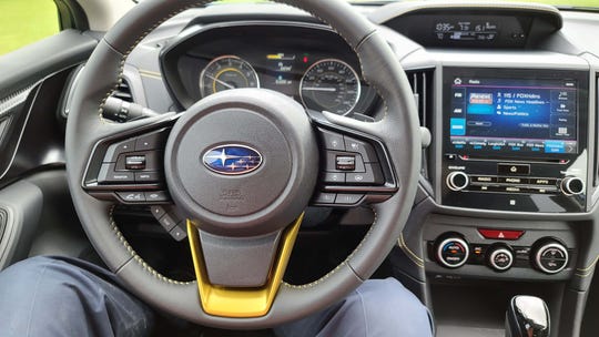 The 2021 Subaru Crosstrek Sport had a nice, signature yellow steering wheel insert - as well as standard adaptive cruise control, pre-collision brake assist, and lane-keep assist.