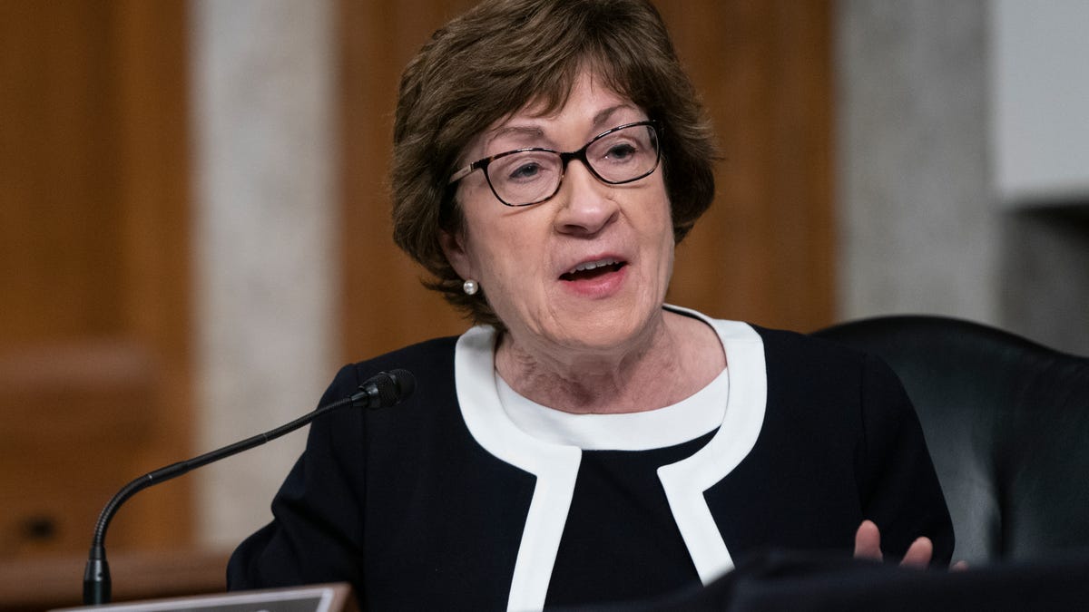 Sen. Susan Collins, R-Maine, speaks during a hearing on COVID-19 on Capitol Hill on Wednesday, Sept. 23, 2020, in Washington. (Alex Edelman/Pool via AP)