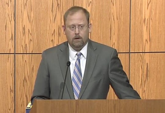 Andrew Birge, U.S. Attorney for the Western District of Michigan speaks during a press conference with top law enforcement officials from around the state, to discuss their thwarting of a plot, to kidnap Michigan Governor Gretchen Whitmer.