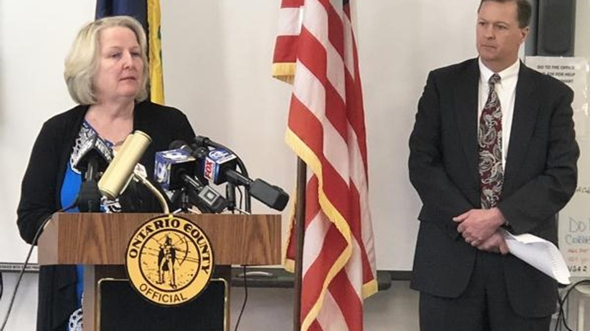 Ontario County Public Health Director Mary Beer, with interim County Manager Brian Young looking on last March, is urging residents to continue to keep their guard up against COVID-19, as an increase in cases has been reported since Oct. 1.