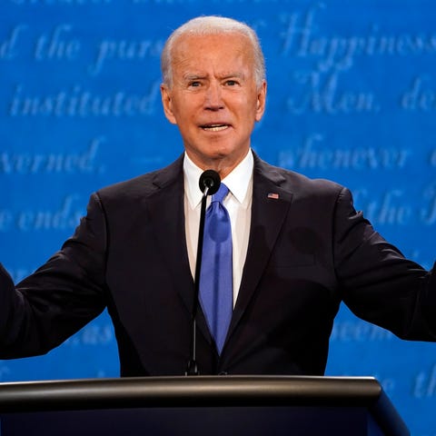 Democratic nominee Joe Biden speaks during the fin