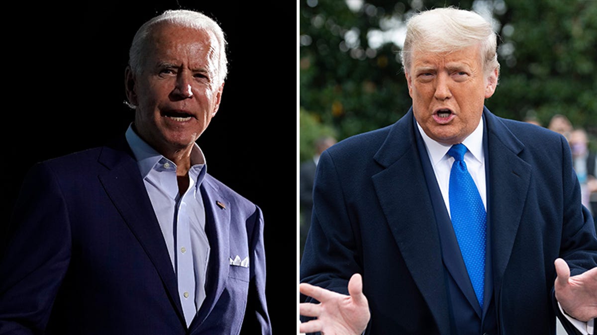 Former Vice President Joe Biden, left, ad US President Donald J Trump.