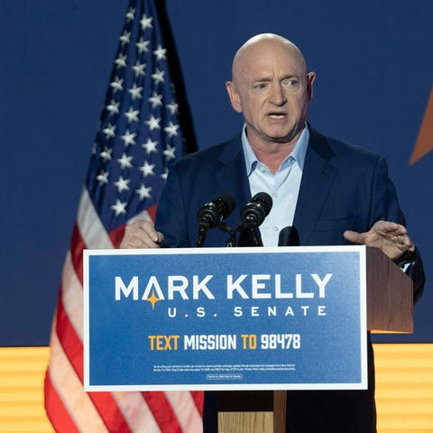 Democratic Senate candidate Mark Kelly giving at s