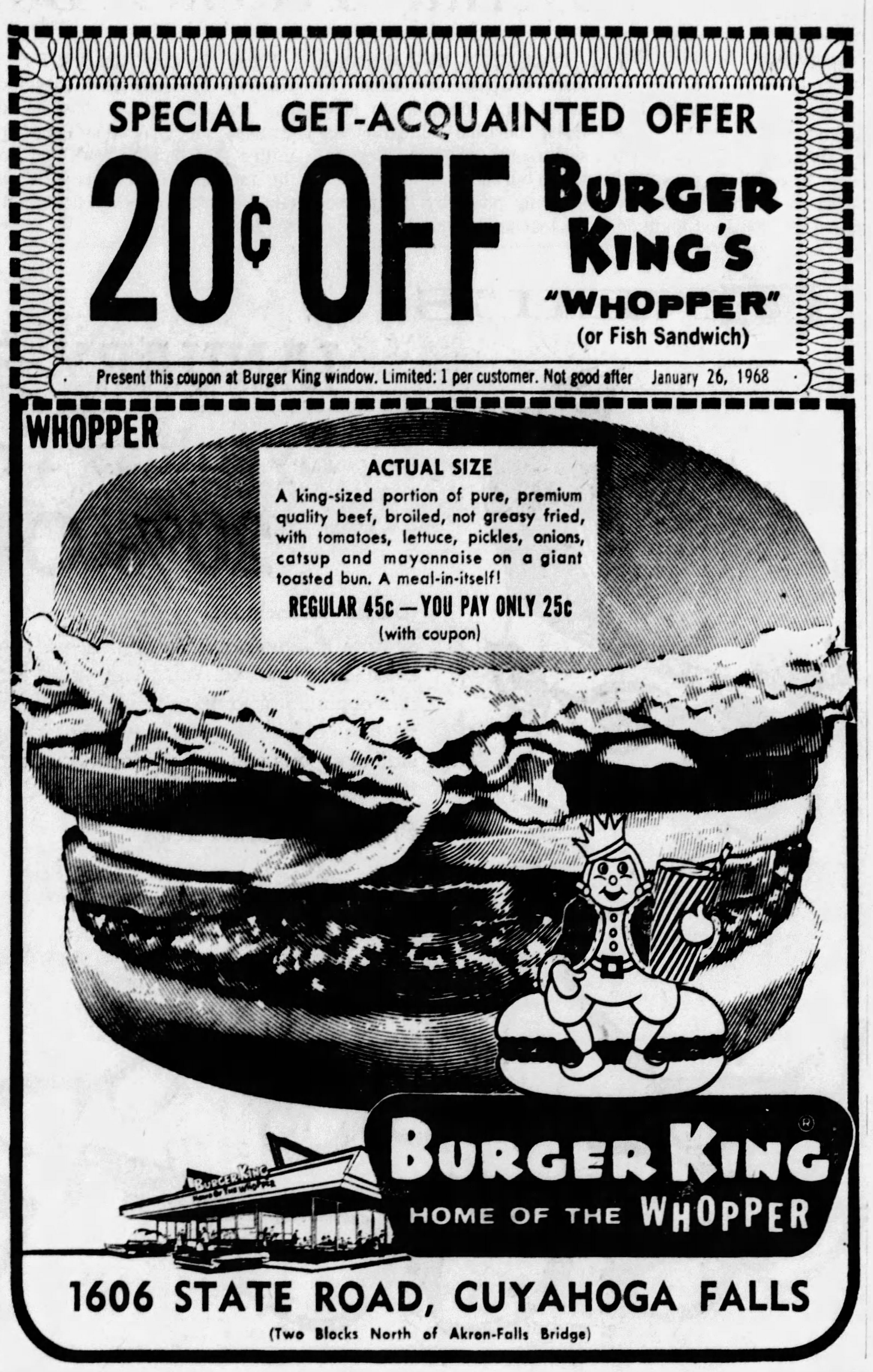 burger king menu prices 1970