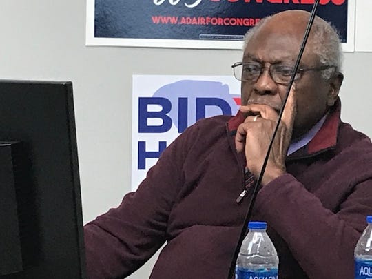 Rep. James Clyburn, D-S.C., urges voters to cast their ballots before the polls close on election night, Nov. 3, 2020, from his campaign headquarters in Columbia.