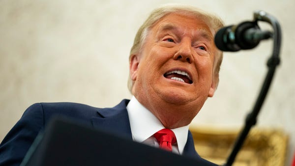 Donald Trump speaks during a ceremony to present t