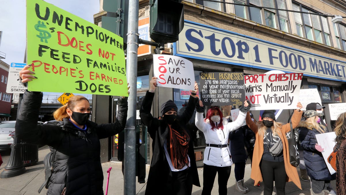 About fifty Port Chester small business owners protest COVID-19 orange zone restrictions Dec. 7, 2020. The protestors say that with businesses in neighboring municipalities able to operate with looser restrictions, their business may not be able to survive the latest upsurge in the pandemic. 