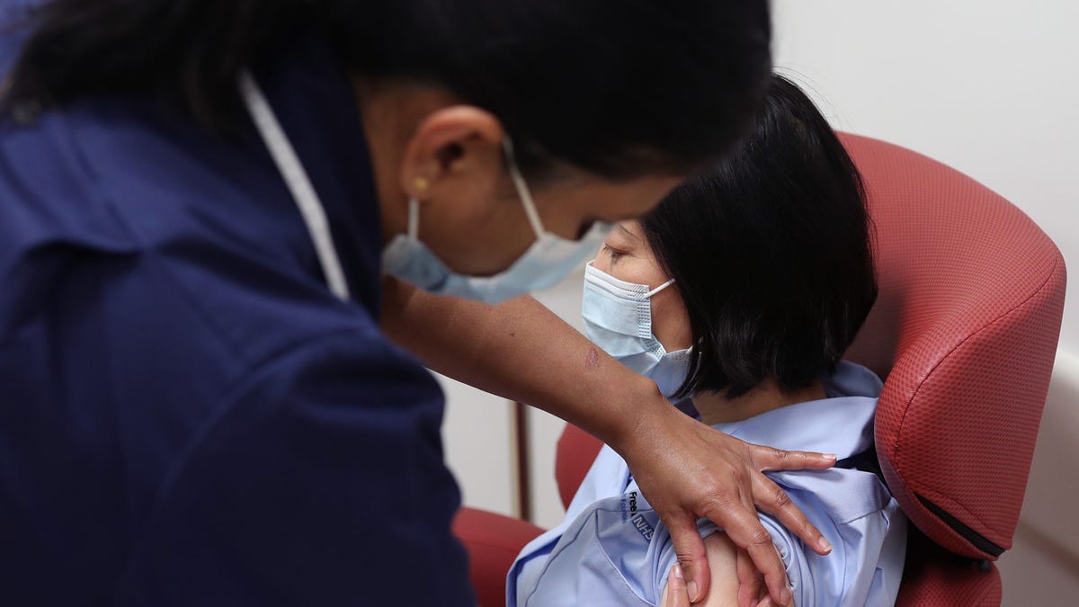 Nurses at the Royal Free Hospital in London train in how to give the Pfizer COVID vaccine on Dec. 5, 2020, two days ahead of the British rollout.