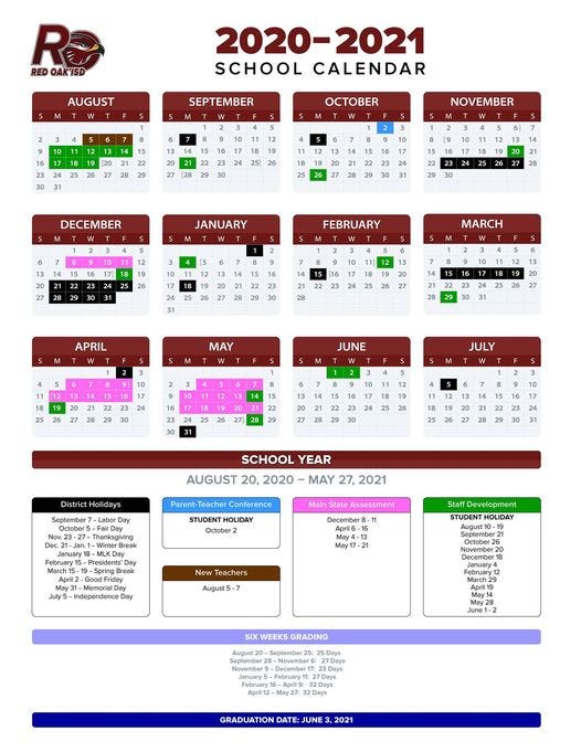 Red Oak Isd Alters Calendar For 2020-21 School Year.