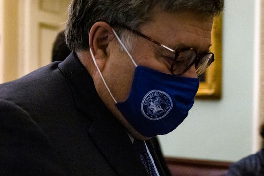 Attorney General Bill Barr leaves the US Capitol after meeting with Senate Majority Leader Mitch McConnell (R-KY) in his office on November 9, 2020 in Washington, DC. The Senate is reconvening for the first time after the 2020 Presidential Election and a coronavirus relief package is high on their list of priorities.