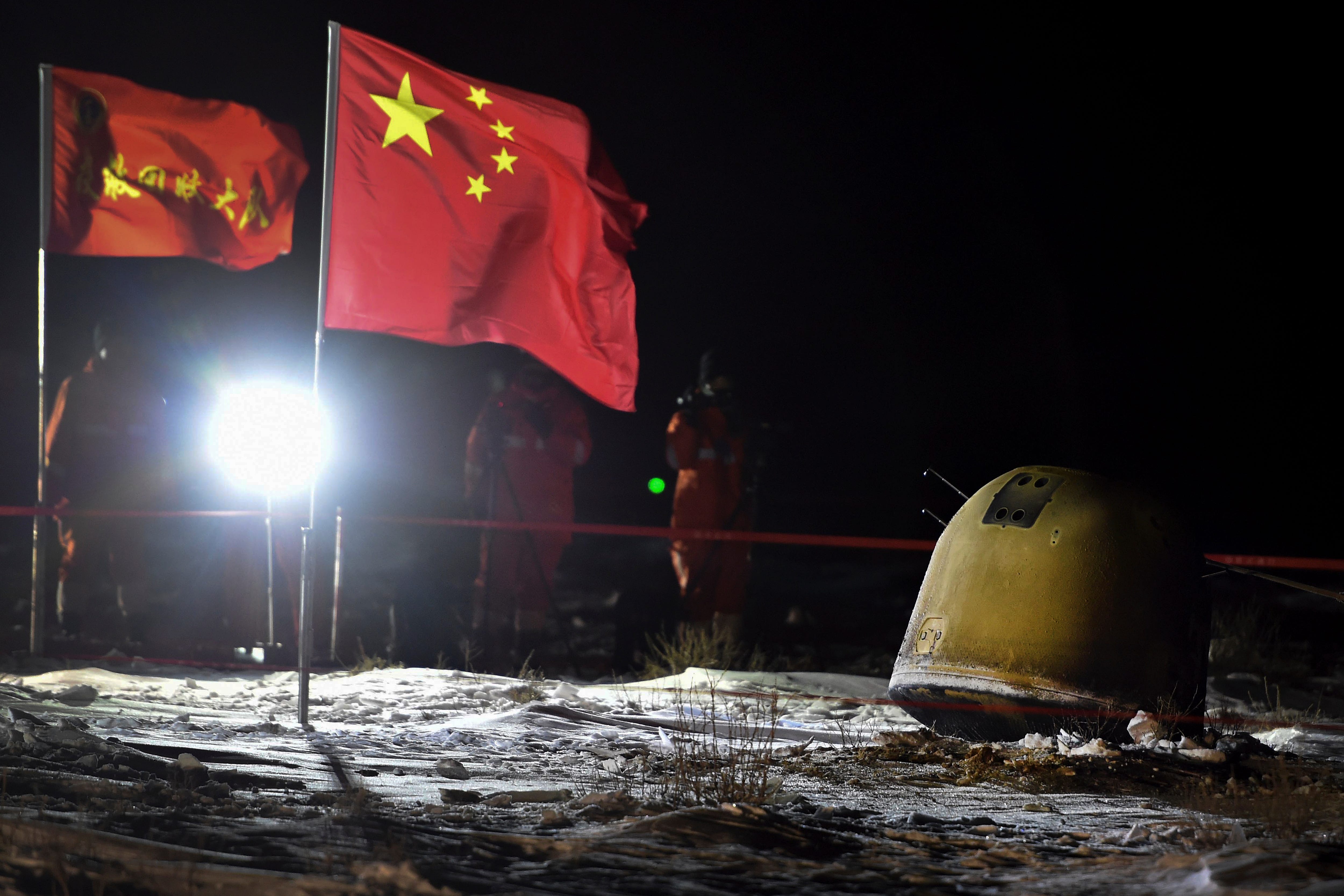 China National Space Administration Chang E 5 Probe Lands Moon Rocks